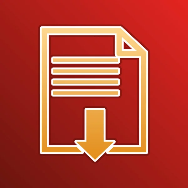 File download sign. Golden gradient Icon with contours on redish Background. Illustration. — 스톡 벡터