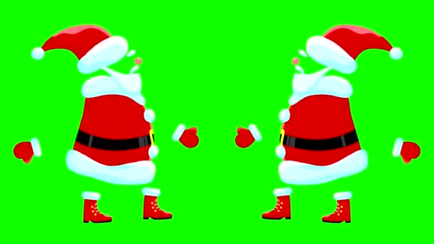 Санта Клаус Лица Танцует Двух Версиях Отраженных Зеленом Фоне Циклическая — стоковое видео
