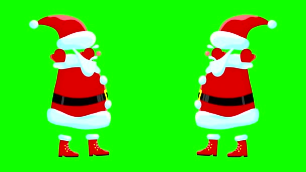 没有脸的圣诞老人站在那里挥挥手 两种版本的圣诞老人映衬在绿色的背景上 用于背景剪裁的循环动画 — 图库视频影像