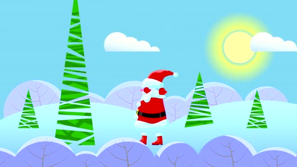 Abstract Santa Claus Stands Tall Fir Tree Looks Waving His — Stock Video