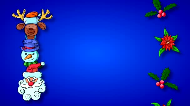 Looped Abstract Animation Christmas Characters Gradient Blue Background Free Space — Stockvideo