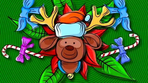 Festive Merry Background Christmas Characters Elements Looped Animation Deer Red — Stock Video