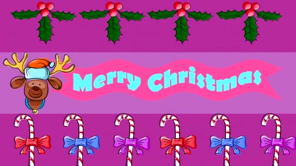 Merry Christmas Animated Welcome Text Animation Purple Screen Background Lollipop — Stock Video