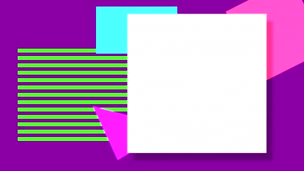 幾何学的形状の抽象アニメーションが紫色の背景を移動し 回転します 回転する正方形と線でビデオをループし テキストのためのスペースをコピー — ストック動画