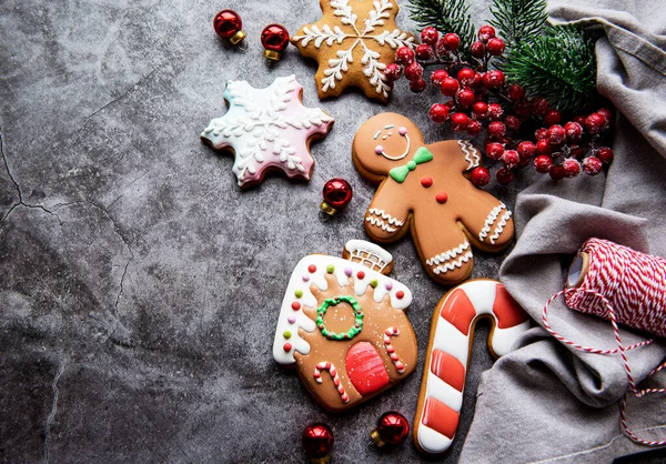 Julbakgrund Hemlagade Pepparkakor Gränsen Med Kopieringsutrymme — Stockfoto