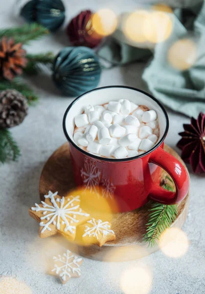 Christmas hot cocoa in the red cup — Stock Photo, Image