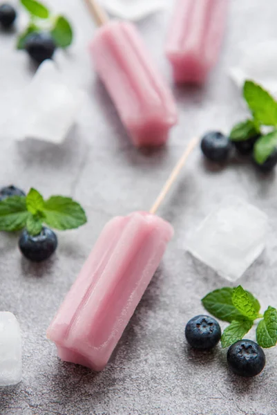 Ice Cream Popsicles Fresh Organic Blueberries Summer Sweets Desserts Vegan —  Fotos de Stock