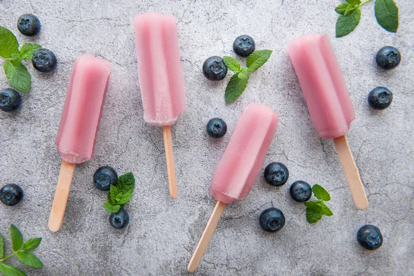 Ice Cream Popsicles Fresh Organic Blueberries Summer Sweets Desserts Vegan —  Fotos de Stock