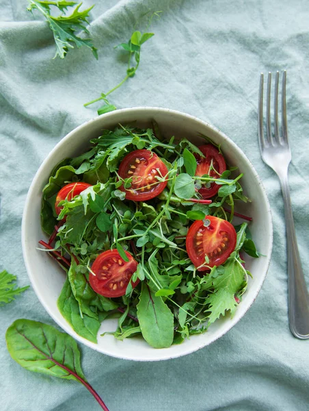 Vegan Food Healthy Fresh Vegetables Salad Salad Arugula Cherry Tomatoes — Φωτογραφία Αρχείου
