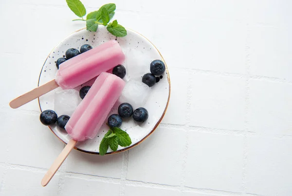 Ice Cream Popsicles Fresh Organic Blueberries Summer Sweets Desserts Vegan —  Fotos de Stock