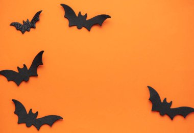 Halloween holiday background with  decorations. View from above. Flat lay