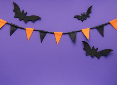 Halloween holiday background with  decorations. View from above. Flat lay