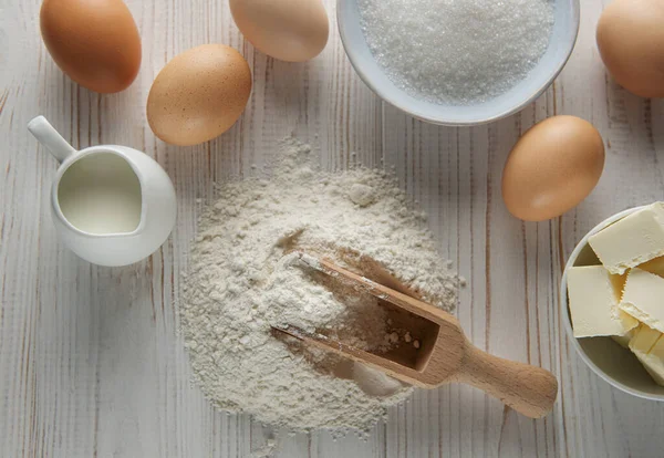Deough Recept Ingrediënten Witte Landelijke Houten Keukentafel — Stockfoto