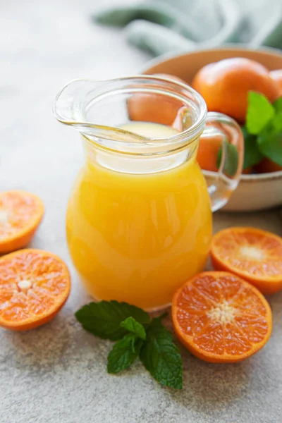 Jug Fresh Orange Tangerine Juice Fresh Fruits — Stock Photo, Image