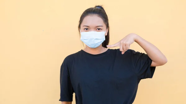 Portrait Young Girl Wear Black Shirt Brown Background — Stock Photo, Image