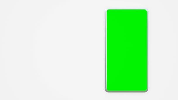 Moderní Smartphone Zelenou Obrazovkou Bílém Izolovaném Pozadí Ilustrace Vykreslování Video — Stock video