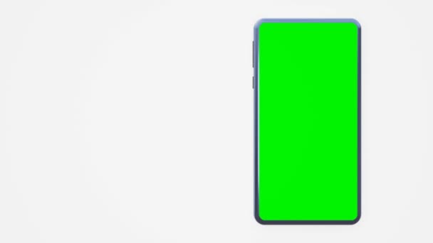 Modernes Smartphone Mit Grünem Bildschirm Auf Weißem Isolierten Hintergrund Illustrationsrendering — Stockvideo