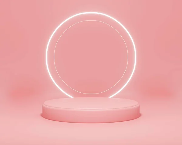 White Neon Light Podium Pink Color Background Pink Scene Flyer — Stock Photo, Image