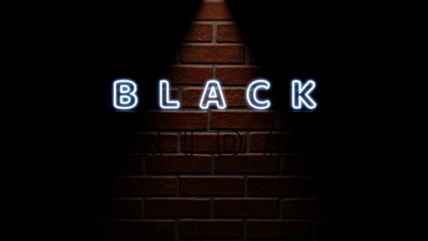 Černá Páteční Neonová Cedule Pozadí Cihlové Zdi Zářící Modrý Červený — Stock video
