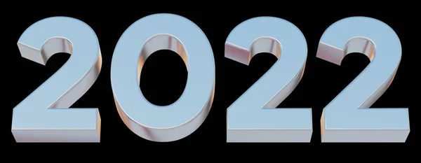 黒い隔離された背景を持つ2022年の新年のテキスト3Dシルバー ハッピーニューイヤー2022ブラック隔離された背景 3Dイラストレンダリング — ストック写真