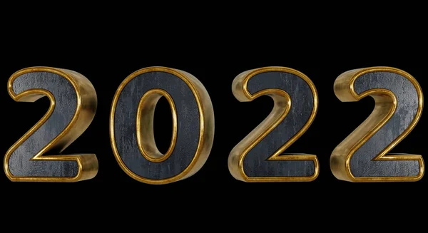 Boldog Évet 2022 Szöveg Arany Textúra Fekete Elszigetelt Háttérrel Illusztráció — Stock Fotó