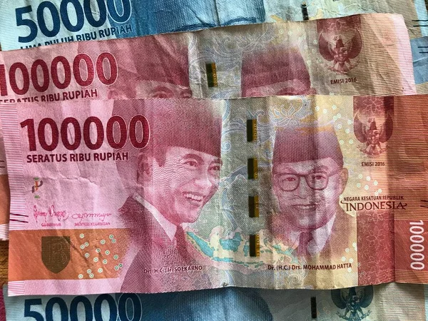 Indonesische Rupiah Für Hintergrund Indonesische Rupiah Banknotenserie Wert Von Hunderttausend — Stockfoto