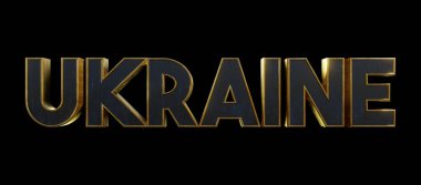 Siyah izole arka planda 3d Ukrayna Metal Altın Efekti. 3 boyutlu resimleme. Broşür tasarımı ve benzeri şeyler için. .