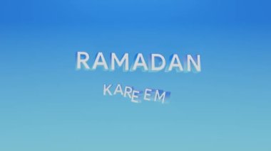 Ramazan Kareem 'e mavi eğimli 3d metin. Terfi, broşür tasarımı, reklam vesaire için. 3 boyutlu resimleme. Ramazan satış konsepti. 4k çözünürlük videosu