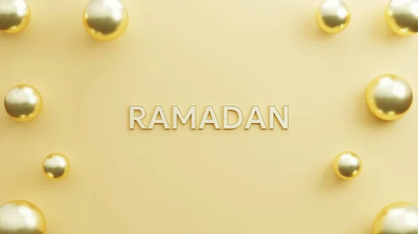 Text Ramadan Gold Background Realistic Balloons Gold Copy Space Gold — Stock Photo, Image