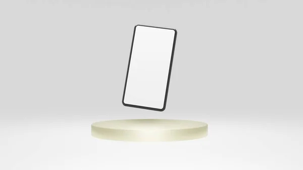 Современный Смартфон Белым Изолированным Экраном Подиуме Серого Золота Иллюстрации Рендеринга — стоковое фото