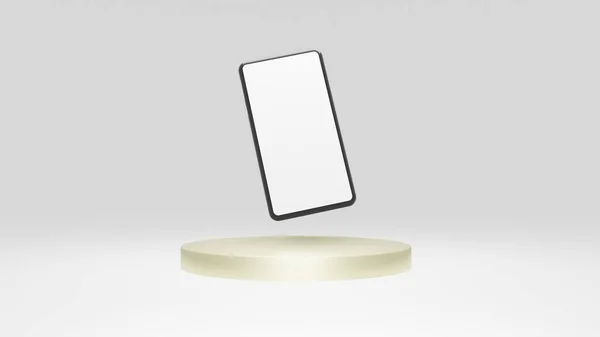 Modern Akıllı Telefon Podyum Gri Altının Beyaz Izole Ekranı Boyutlu — Stok fotoğraf