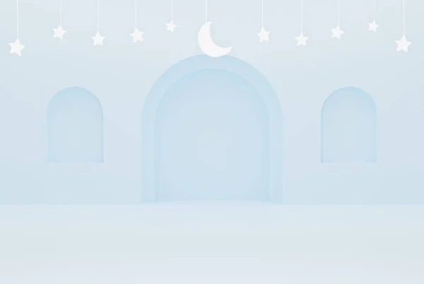 Ramadán Kék Dísz Iszlám Háttér Csillagok Félhold Fehér Szín Illusztráció — Stock Fotó