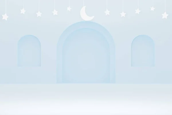 Ramadã Azul Islâmico Fundo Com Estrelas Crescente Branco Cor Ilustração — Fotografia de Stock