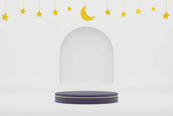 Podium White Islamic Background Stars Crescent Gold Color Illustration Rendering — Fotografia de Stock