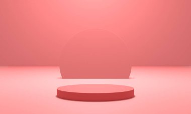 White neon light with podium pink scene 3d illustration rendering in pink background for flyer display products, design advertising and etc