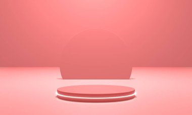 White neon light with podium pink scene 3d illustration rendering in pink background for flyer display products, design advertising and etc