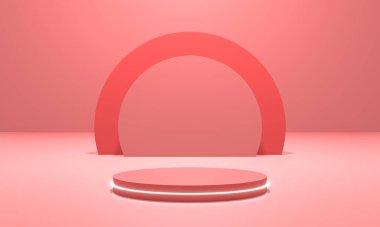 White neon light with podium pink scene 3d illustration rendering in pink background for flyer display products, design advertising and etc
