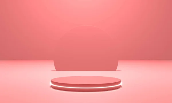 White Neon Light Podium Pink Scene Illustration Rendering Pink Background — Stockfoto