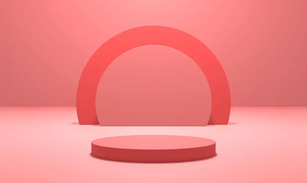 White Neon Light Podium Pink Scene Illustration Rendering Pink Background — Stok fotoğraf