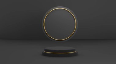 black platform ring with dark background 3d illustration rendering for flyer display products design background advertising and etc