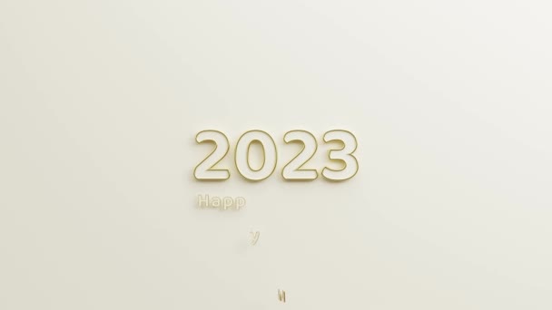 快乐新年2023金文本与白色背景极小和阴影风格3D插图渲染4K分辨率视频 — 图库视频影像