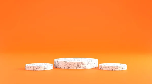 Marmor Podium Mit Schönem Orangefarbenem Hintergrund Illustration Rendering — Stockfoto