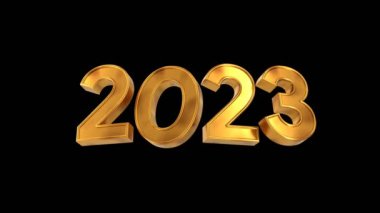 Mutlu yıllar 2023 altın metin siyah izole edilmiş arkaplan 3d illüstrasyon 4k çözünürlüklü video
