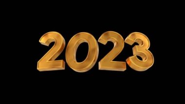 Mutlu yıllar 2023 altın metin siyah izole edilmiş arkaplan 3d illüstrasyon 4k çözünürlüklü video