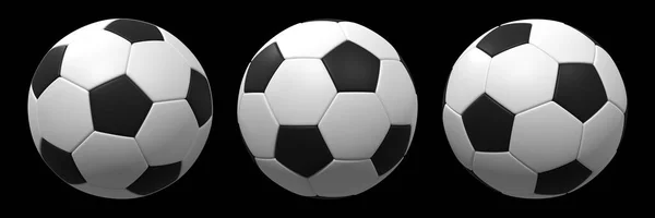黒の背景の3Dイラストのレンダリングに黒のサッカーボールが隔離された白 — ストック写真