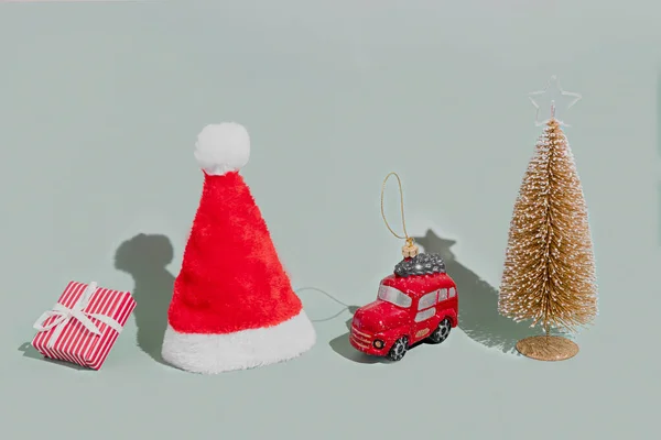 Graue Hintergrund Mit Weihnachten Oder Neujahr Symbol Attribut Objekte Und — Stockfoto