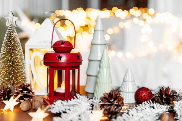 Composición Navidad Año Nuevo Con Varias Decoraciones Para Hogar Diferentes — Foto de Stock