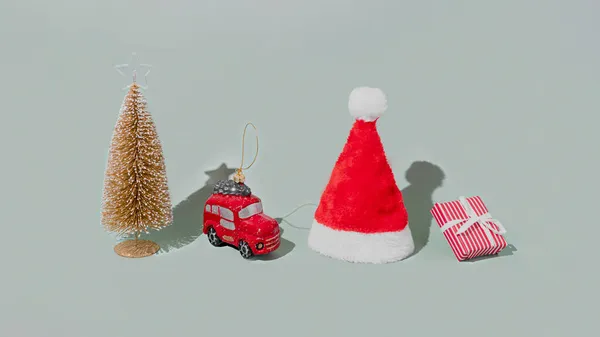 Grå Bakgrund Med Jul Eller Nyår Symbol Attribut Objekt Och — Stockfoto