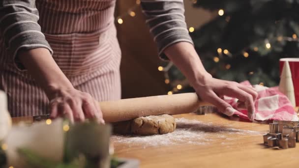 Feliz Natal, Feliz Ano Novo. Cozinhar pão de gengibre, bolo ou pastelaria — Vídeo de Stock