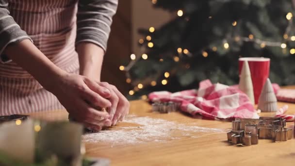 Frohe Weihnachten, ein gutes neues Jahr. Lebkuchen kochen, Kuchen oder Strudel backen — Stockvideo